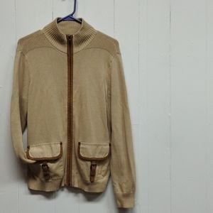 LRL Lauren Ralph Lauren 100% Cotton Full Zip Knit Cardigan Medium in Tan/Camel